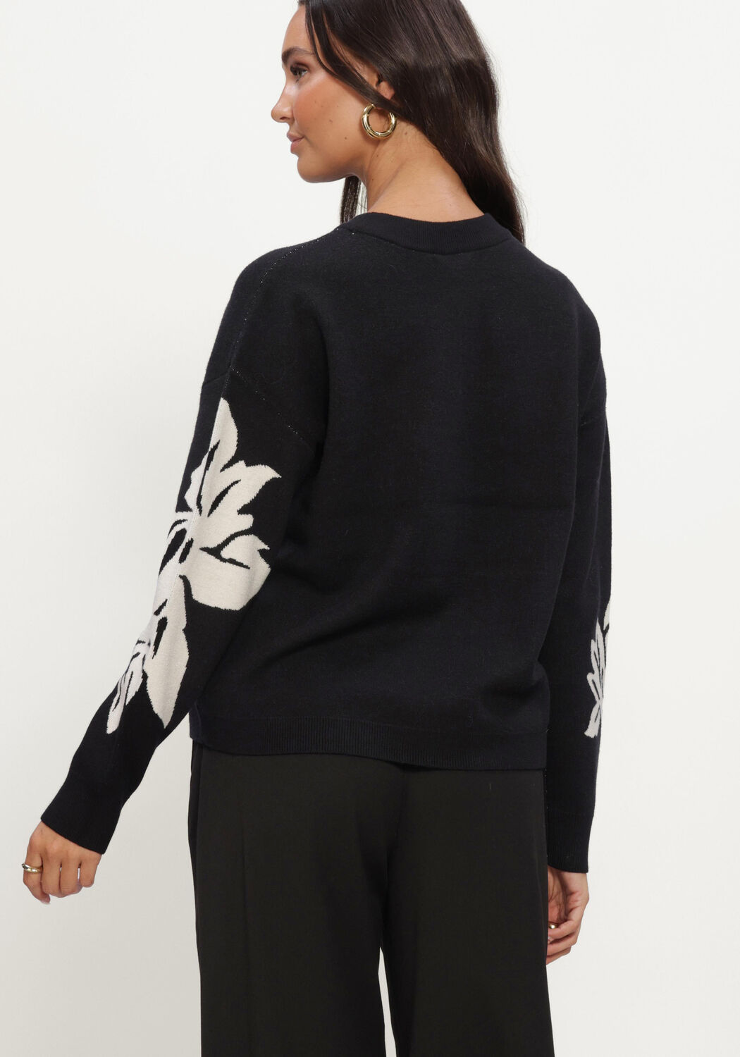 Zwarte OBJECT Trui OBJRAY LO L/S KNIT PULLOVER AOP NOOS - large
