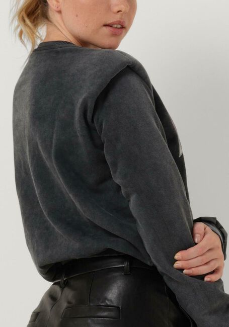 Grijze COLOURFUL REBEL Sweater LA BOHEME ACID WASH PADDED SHOULDER SWEAT - large