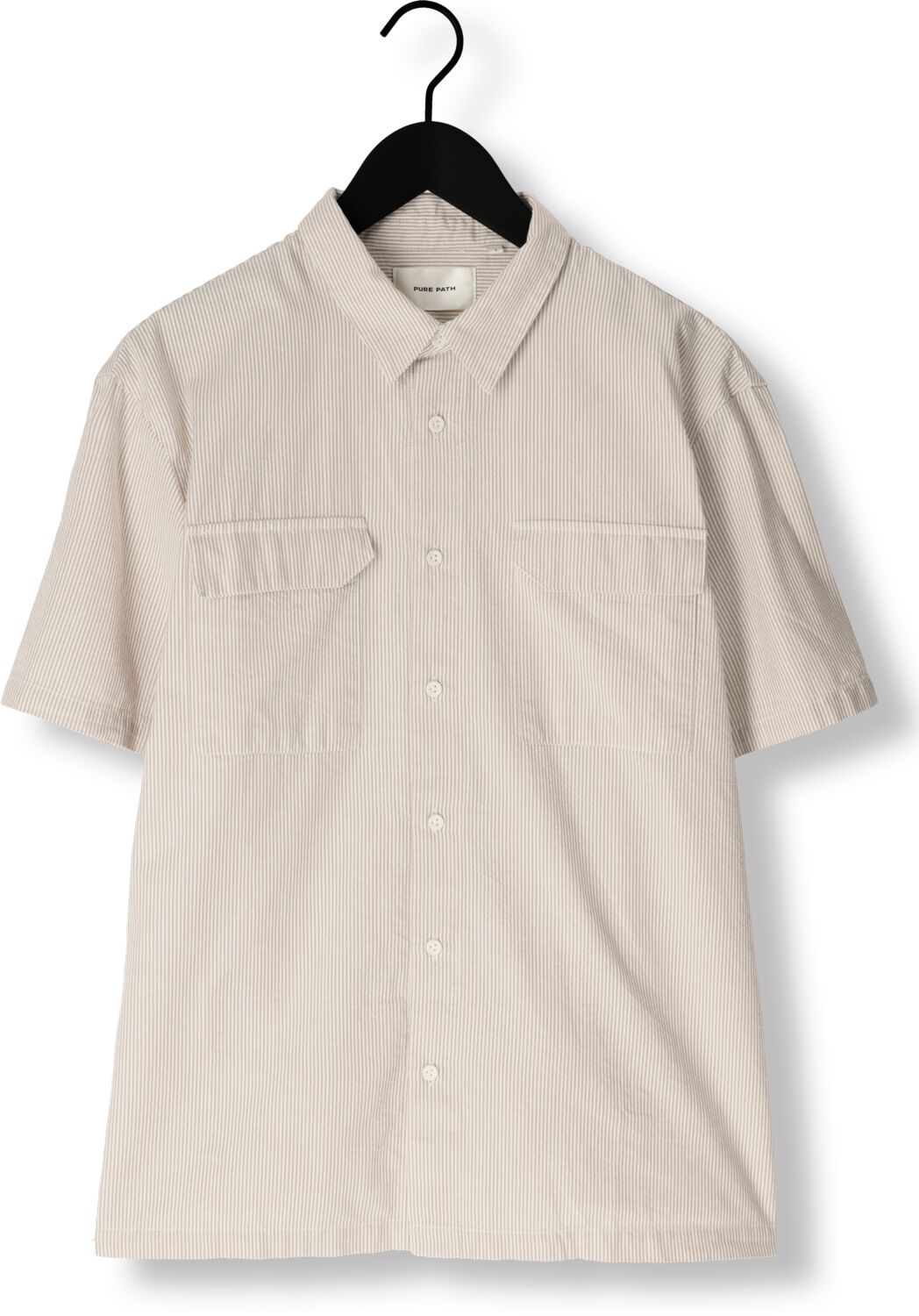 PURE PATH Heren Overhemden Seersucker Shortsleeve Shirt With Chest Pockets Taupe