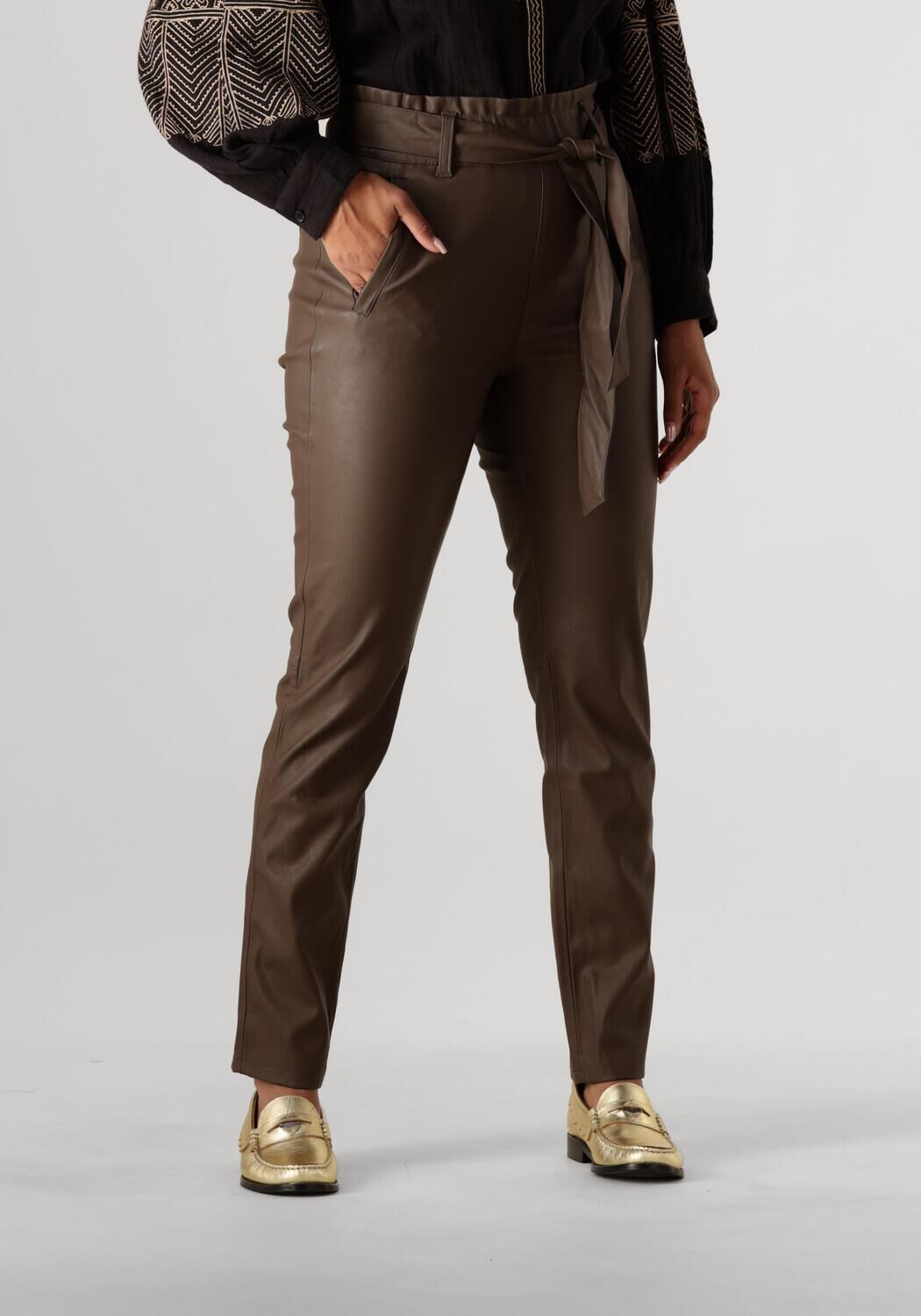 Knit-ted Bruine Leren Broek Francis Pant Brown Dames