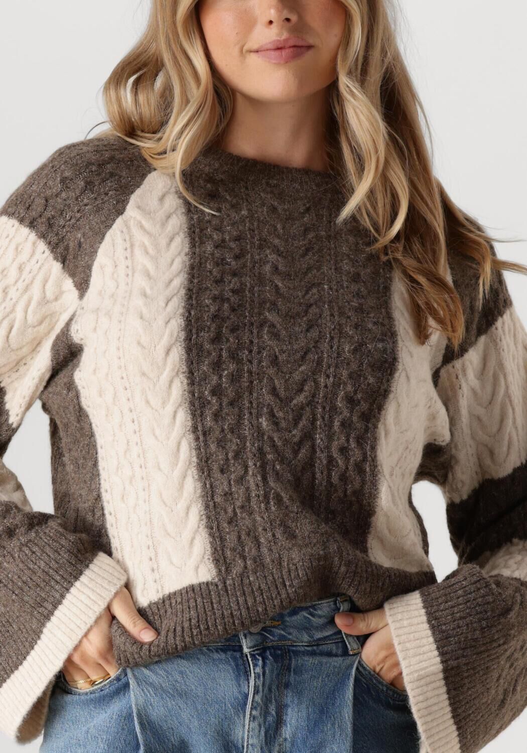 OBJECT Dames Truien & Vesten Objrosa Knit L s Re Pullover Beige