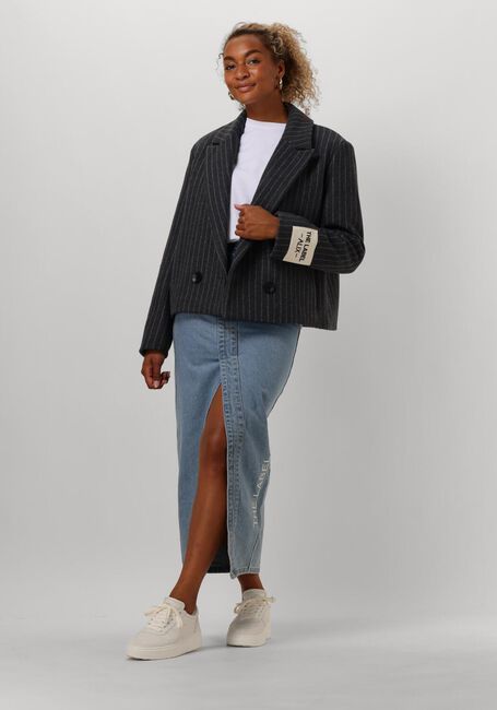 Donkergrijze ALIX THE LABEL Mantel LADIES WOVEN PINSTRIPE CROPPED COAT - large