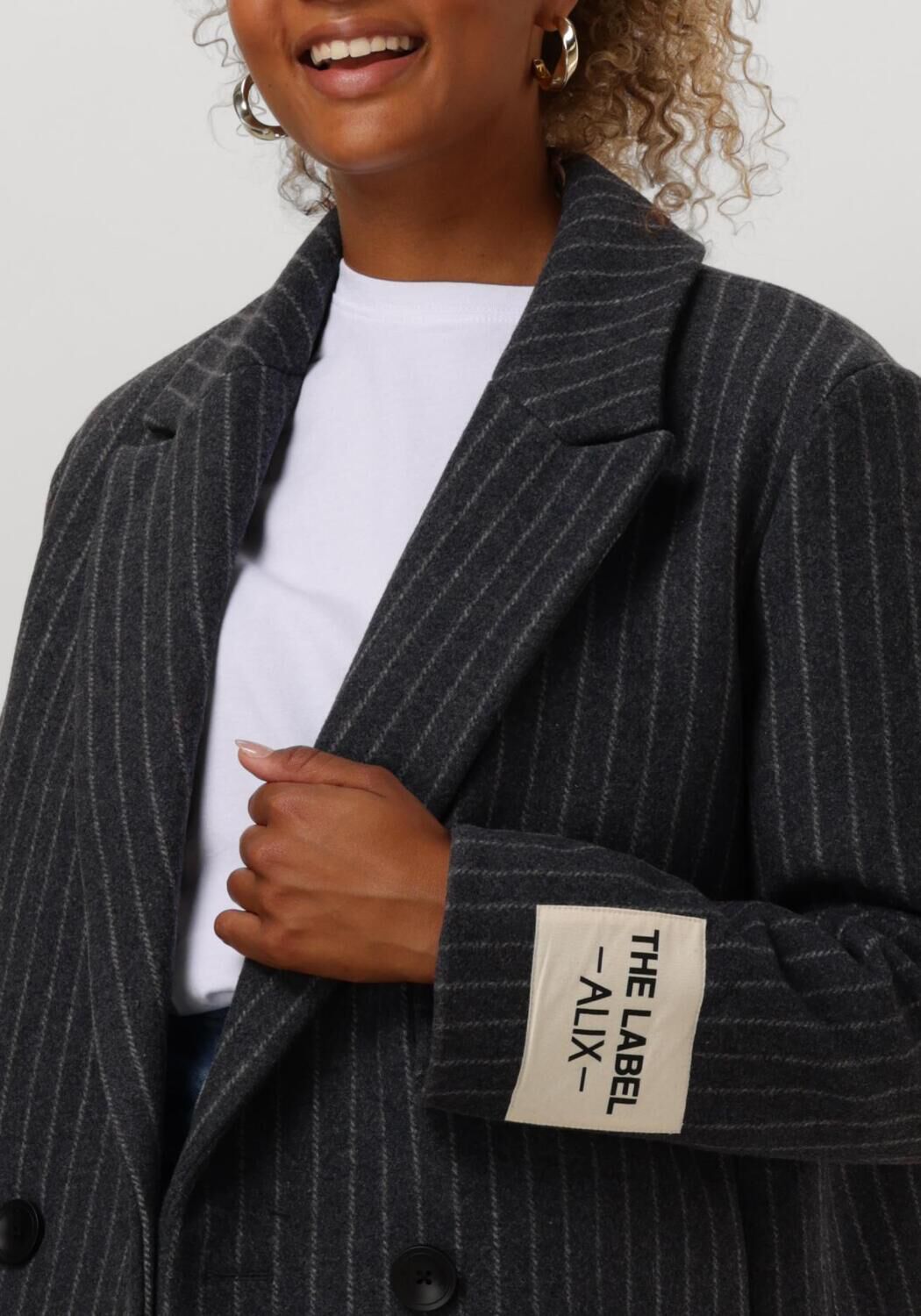 ALIX THE LABEL Dames Jassen Ladies Woven Pinstripe Cropped Coat Donkergrijs