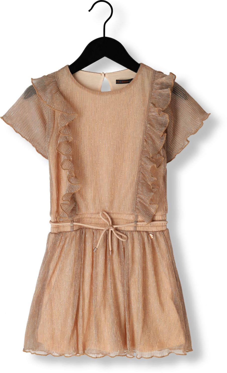 NONO jurk Merle met ruches lichtgoud Meisjes Polyester Ronde hals Effen 122 128