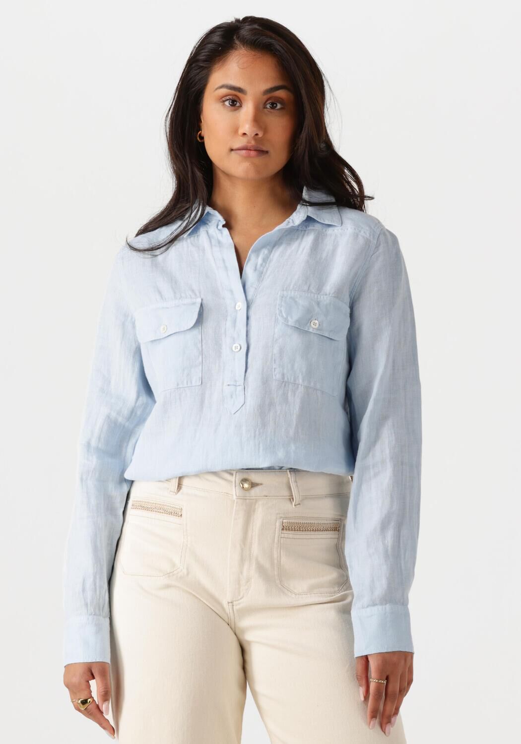 MOS MOSH Dames Blouses Mmenna Linen Pocket Blouse Lichtblauw