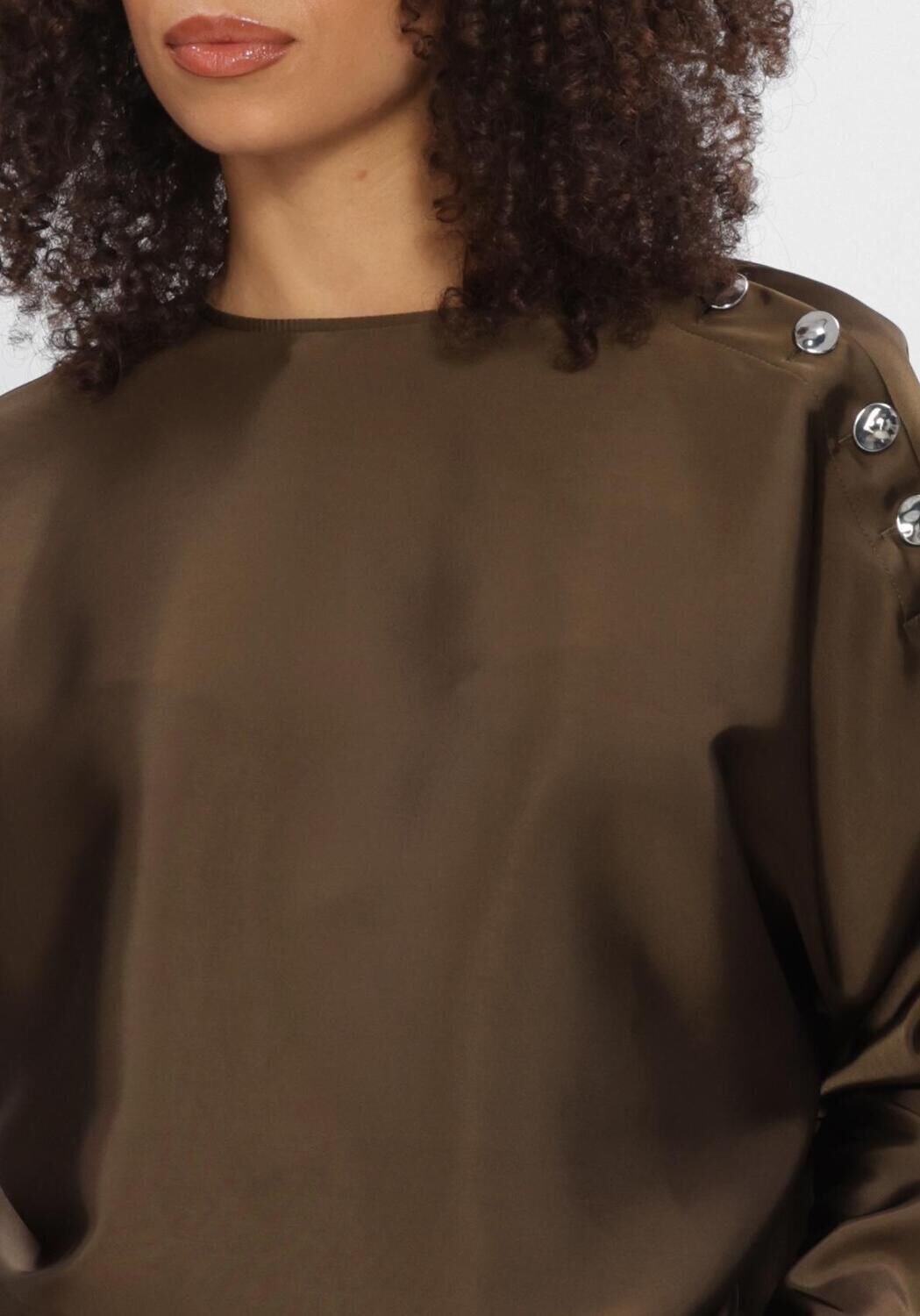 Khaki DANTE6 Top LEIVA BOLD SATIN BUTTON DETAIL TOP - large