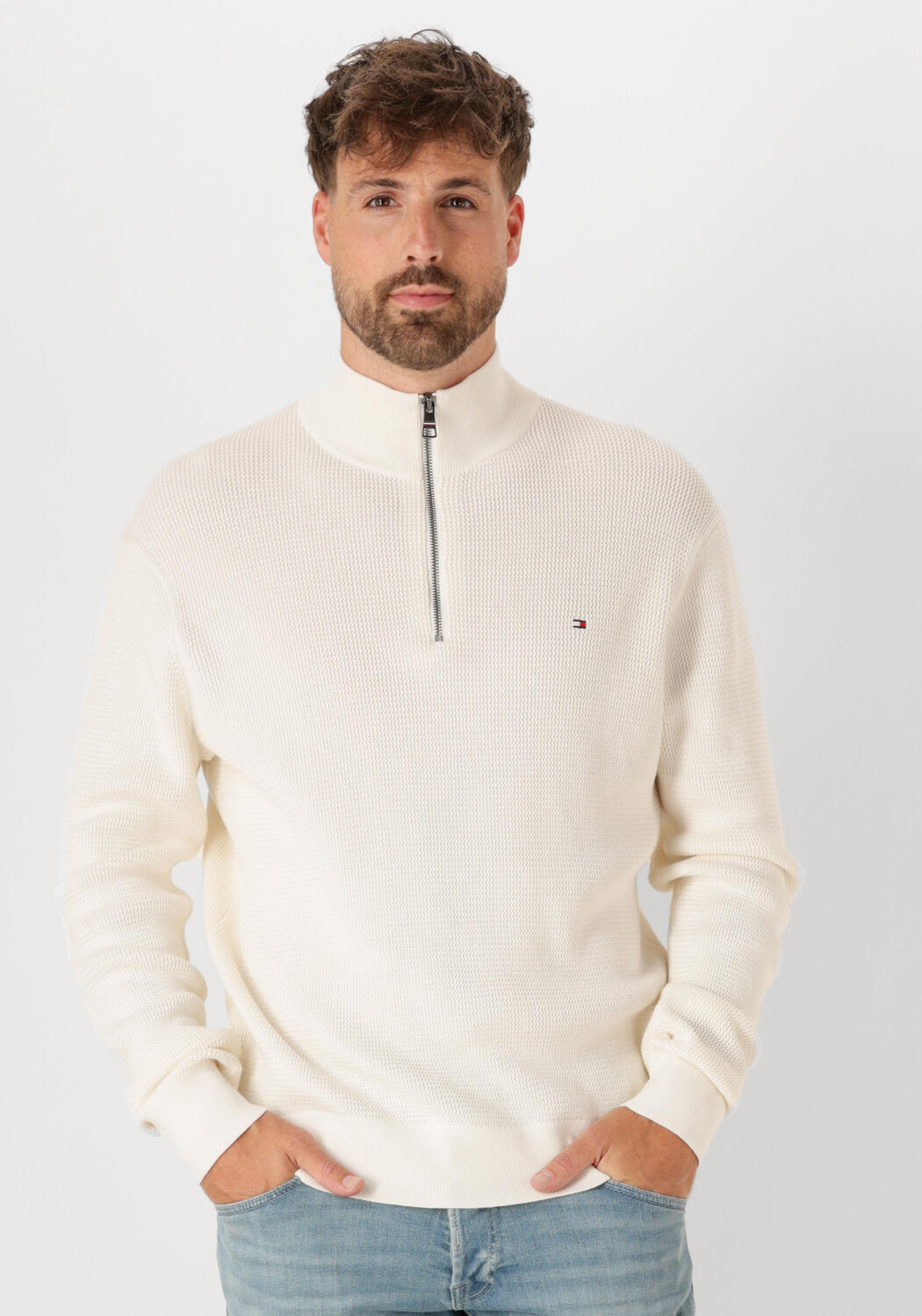 TOMMY HILFIGER Heren Truien & Vesten Racking Structure Zip Mock Creme