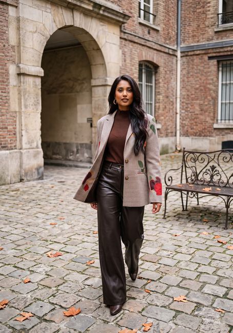 Bruine CAROLINE BISS Wijde broek 4570 - large