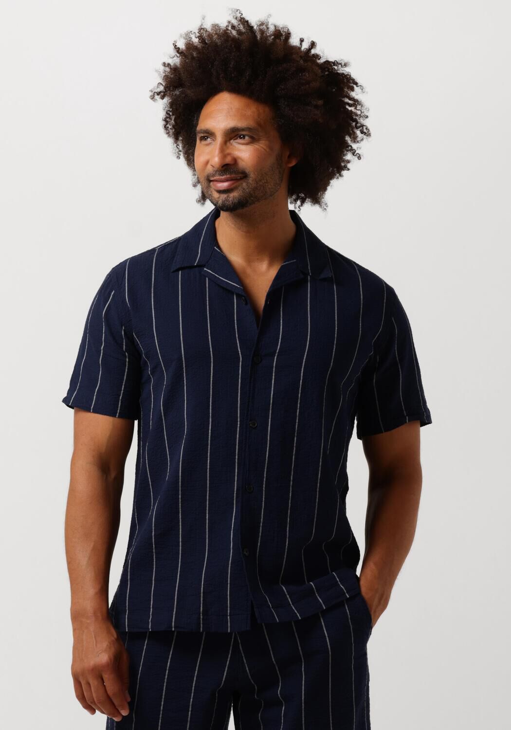 SELECTED HOMME Heren Overhemden Slhreg-west Shirt Ss Resort Camp Donkerblauw