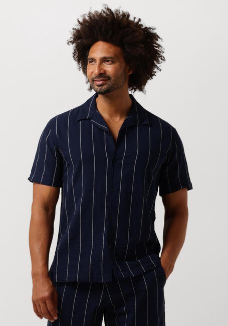 Donkerblauwe SELECTED HOMME Casual overhemd SLHREG-WEST SHIRT SS RESORT CAMP - large