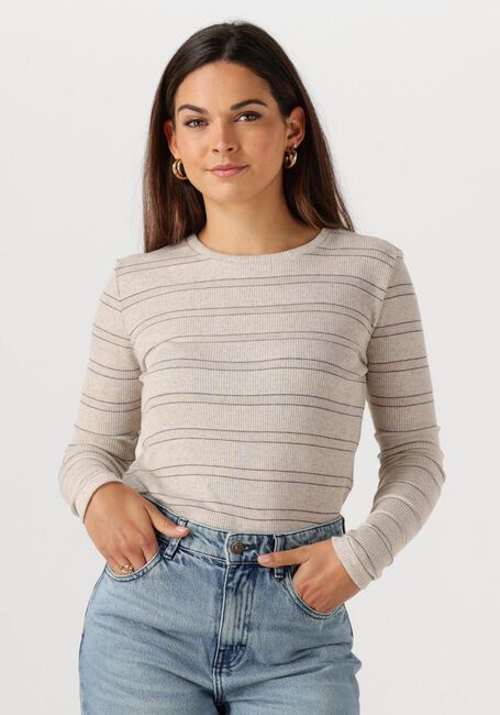 Beige BY-BAR T-shirt BASIC LS PEARL STRIPE TOP - large
