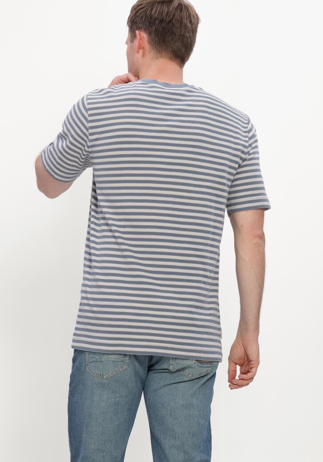 Blauwe CAST IRON T-shirt SHORT SLEEVE R-NECK REGULAR FIT WAFFLE STRIPE - large