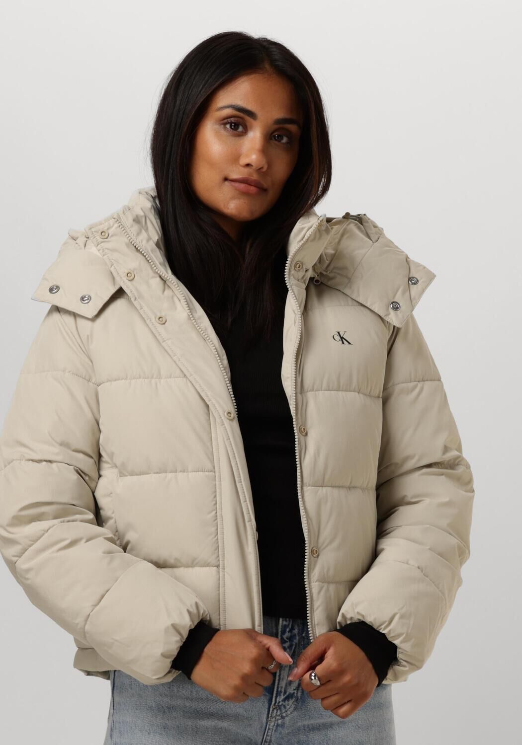 Calvin Klein Jeans Beige Coltrui Zip-Up Jack met Capuchon Beige Dames