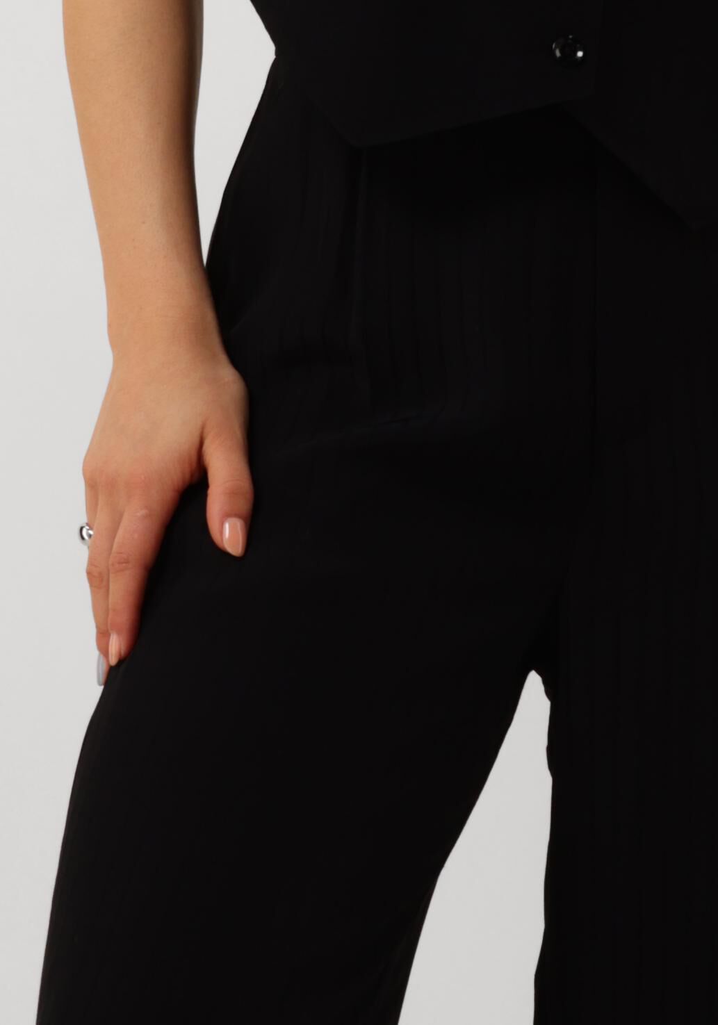 ALIX THE LABEL Dames Broeken Ladies Woven Stripy Wide Leg Pants Zwart