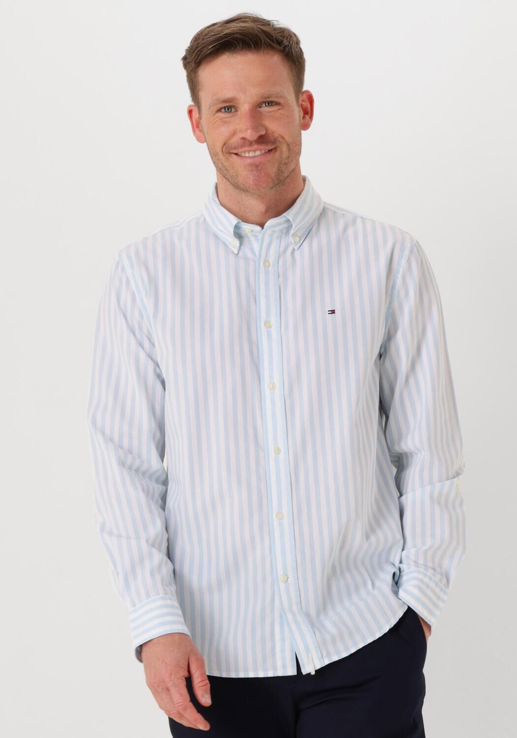 TOMMY HILFIGER Heren Overhemden Flex Poplin Bold Stripe Rf Shirt Lichtblauw