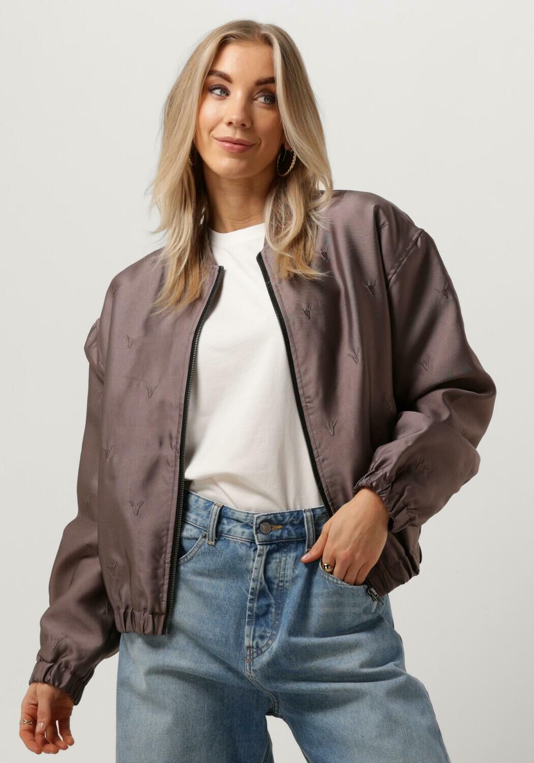 ALIX THE LABEL Dames Jassen Ladies Woven Shiny Bull Bomber Brons