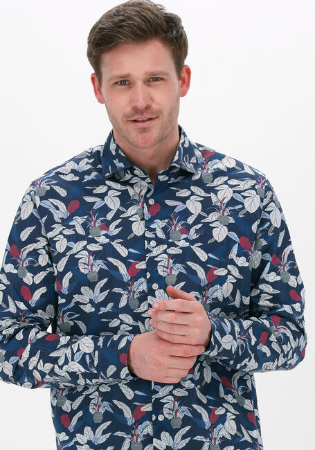 Donkerblauwe VANGUARD Klassiek overhemd LONG SLEEVE SHIRT LEAFS PRINT ON SILVERSTONE - large
