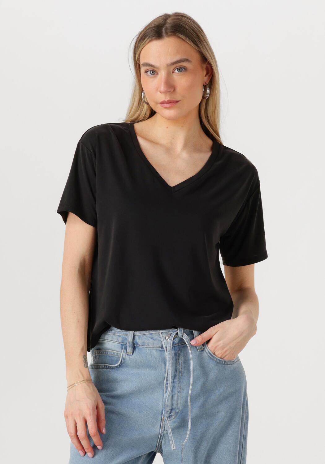 OBJECT Dames Tops & T-shirts Objannie Re S s V-neck Top Zwart