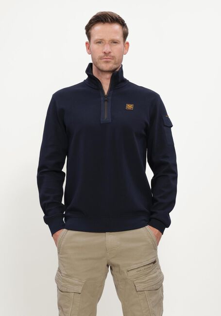 Donkerblauwe PME LEGEND Trui HALF ZIP COLLAR INTERLOCK JERSEY - large