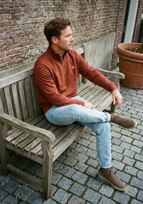 Bruine FRED PERRY Sweater HALF ZIP SWEATSHIRT - large
