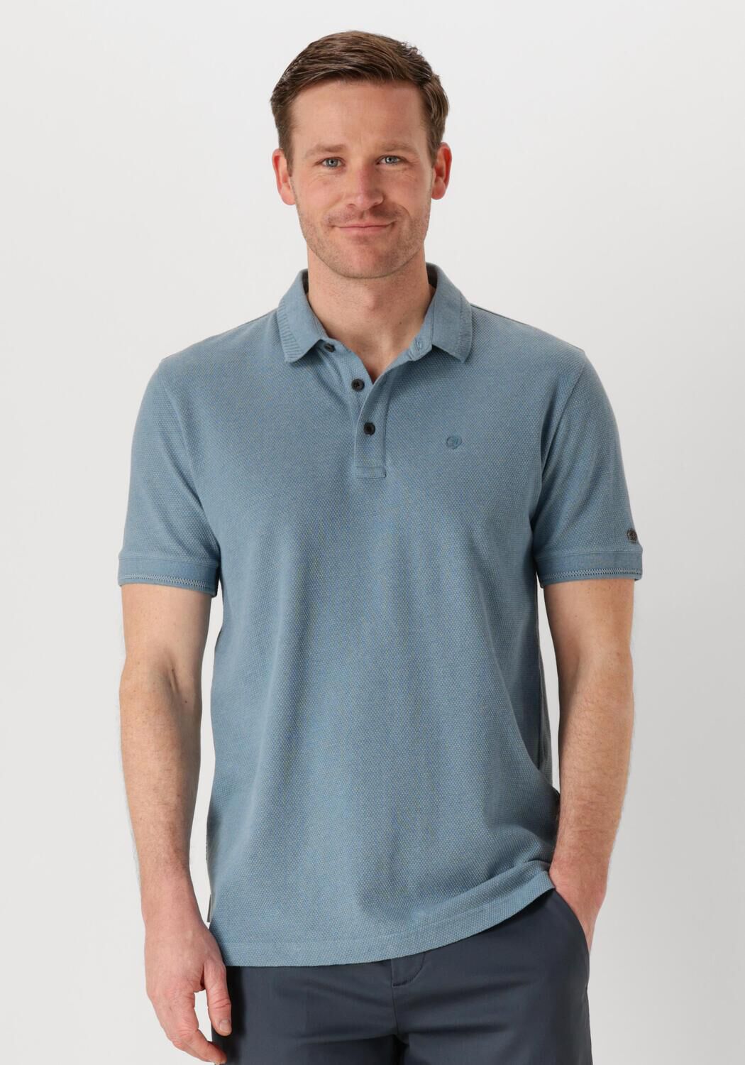 CAST IRON Heren Polo's & T-shirts Short Sleeve Polo Popcorn Jersey Melange Blauw