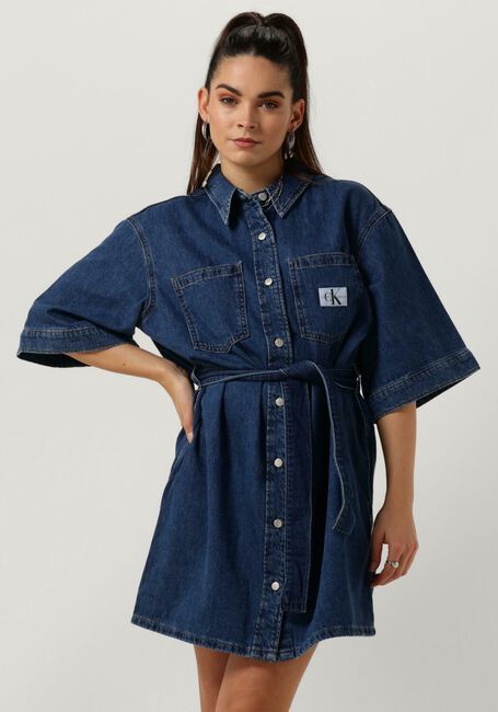 Blauwe CALVIN KLEIN Mini jurk BOXY BELTED SHIRT DRESS - large