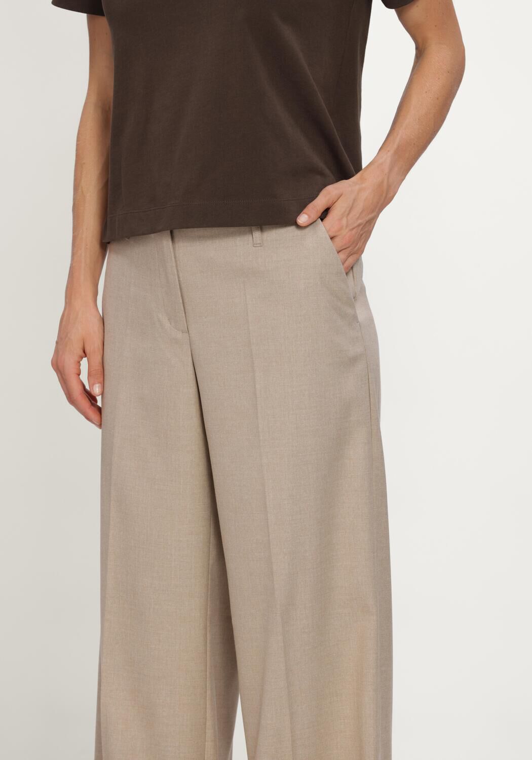 Beige SUMMUM Wijde broek TROUSERS WIDE LEG TWILL - large