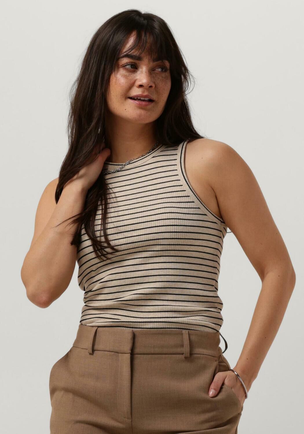 SELECTED FEMME Dames Tops T shirts Slfanna O neck Striped Tank Top Beige Kledingwinkel