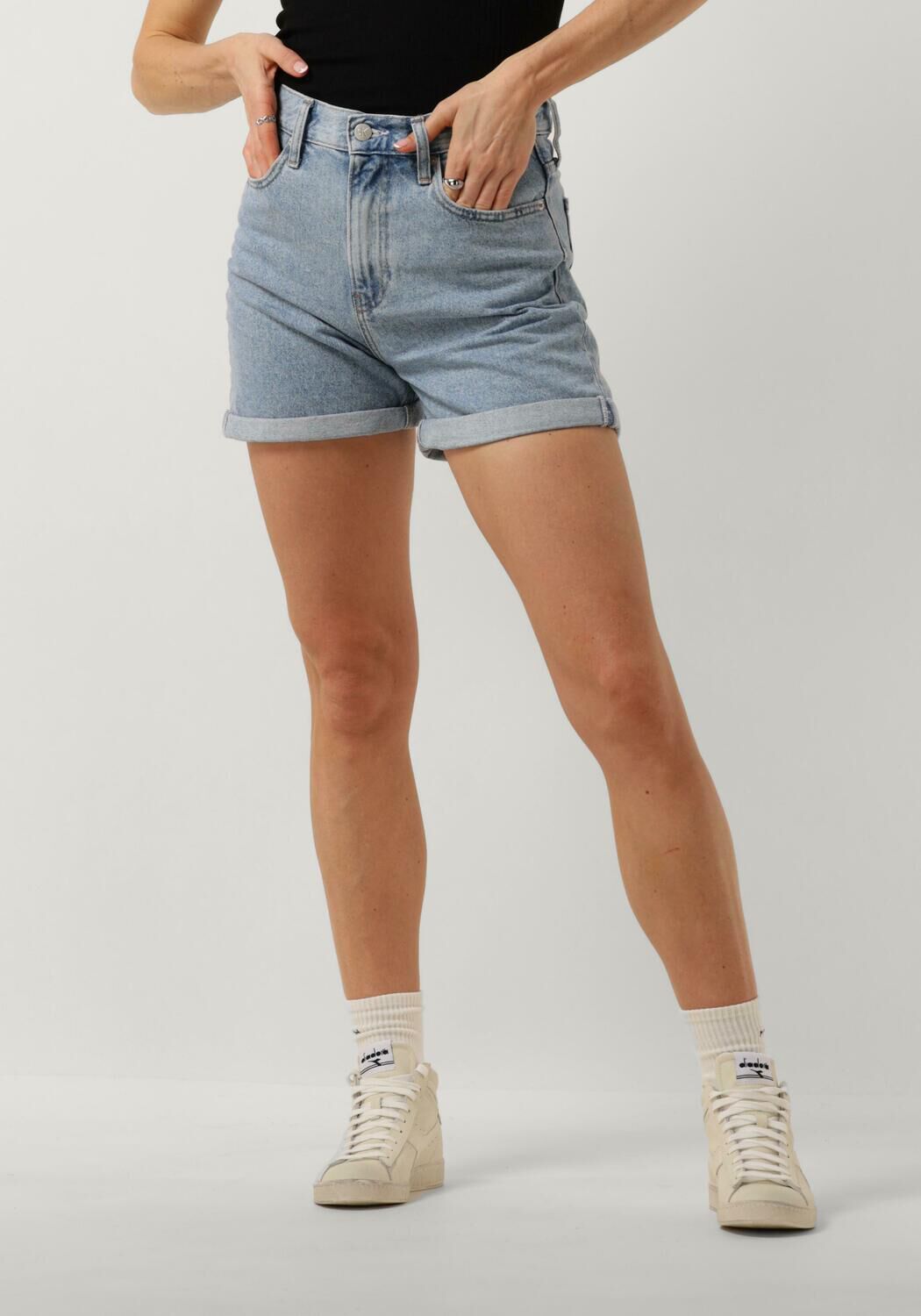 CALVIN KLEIN JEANS high waist regular fit short light blue denim