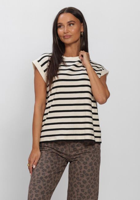 Ecru BY-BAR T-shirt TOBI STRIPE LOGO TOP - large