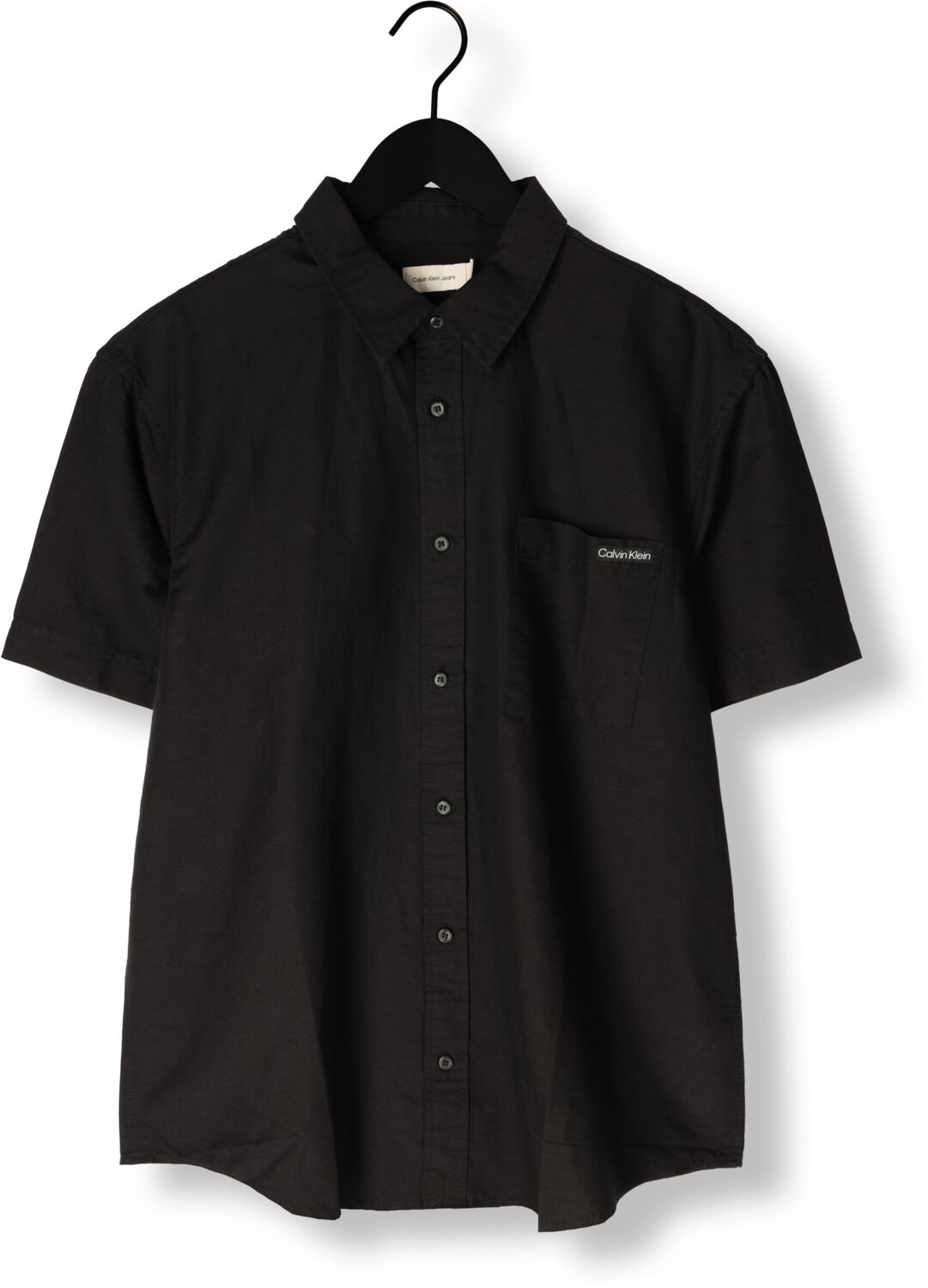 CALVIN KLEIN Heren Overhemden Linen Cotton S s Shirt Zwart