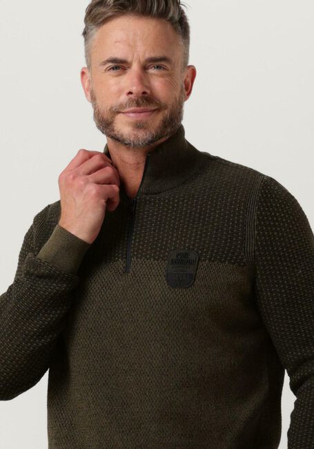 Donkergroene PME LEGEND Trui HALF ZIP COLLAR COTTON PLATED - large