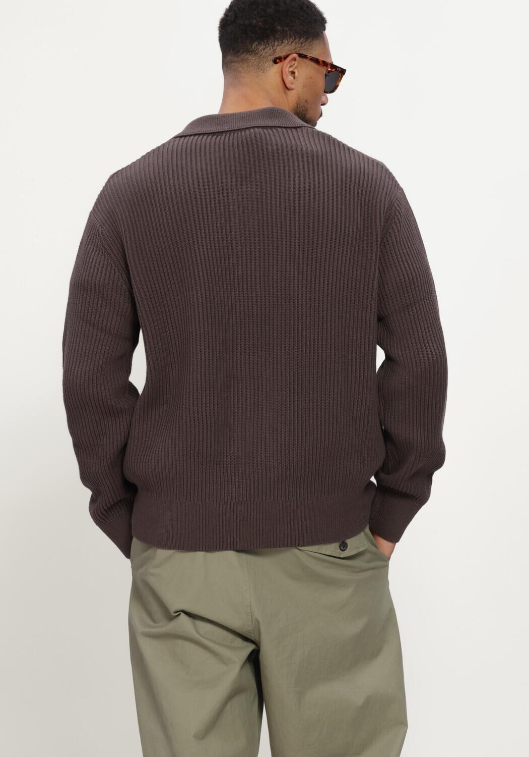 Bruine SELECTED MEN Trui LMDRY LS RIB POLO CARDIGAN - large