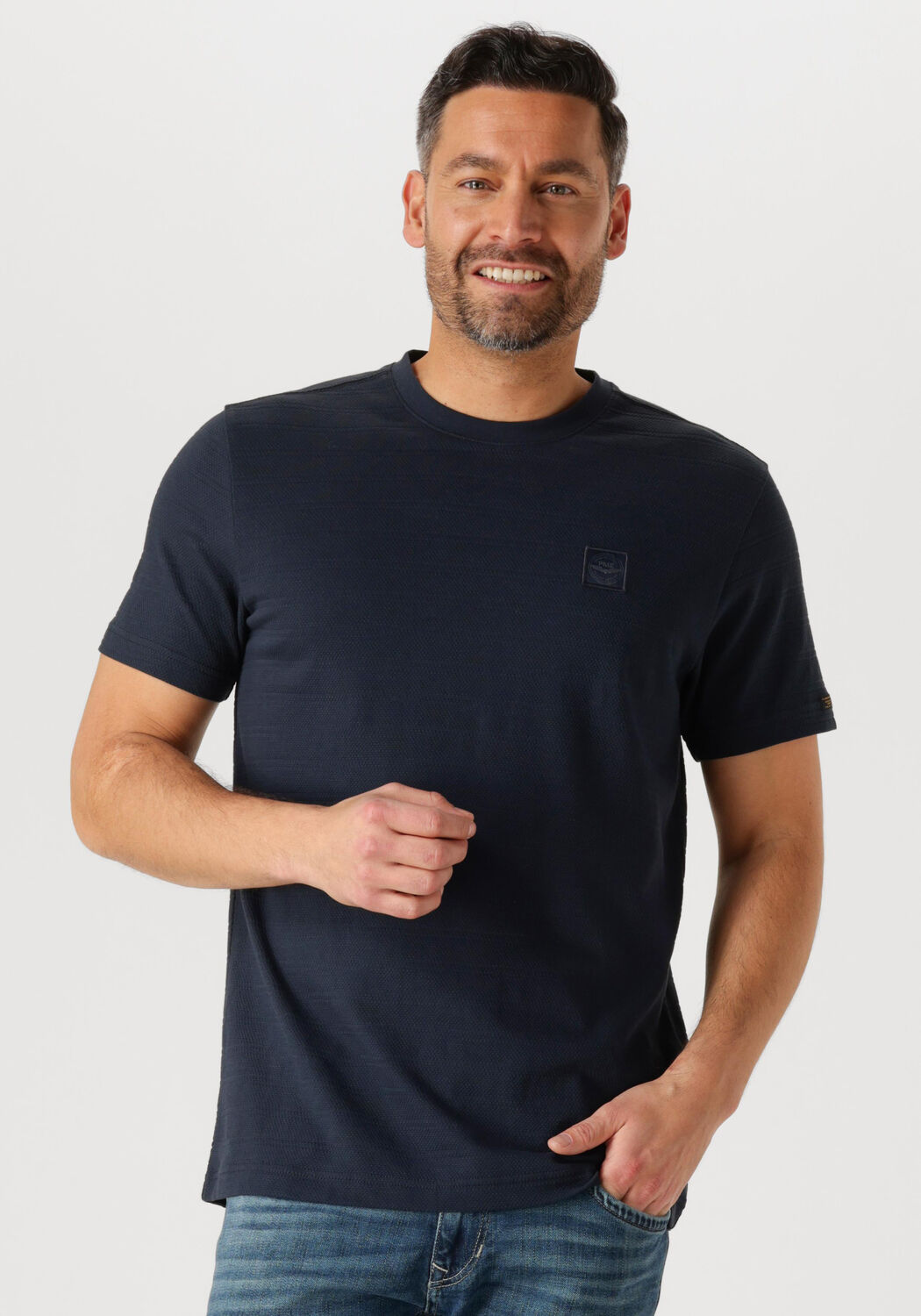 PME LEGEND Heren Polo's & T-shirts Short Sleeve R-neck Jacquard Stripes Blauw