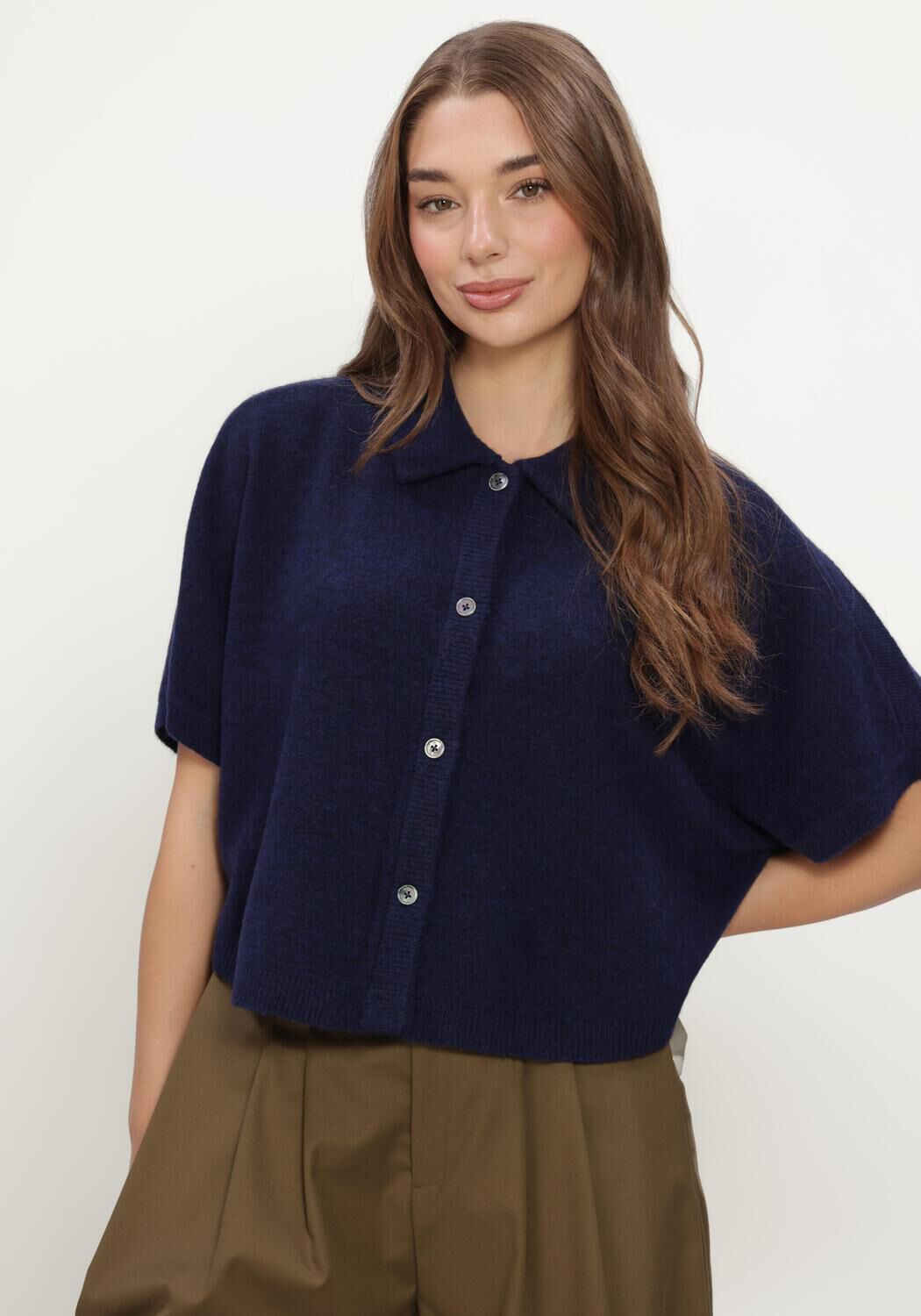 Donkerblauwe RUBY TUESDAY Truien/vesten VELYA KNITTED COLL TOP - large
