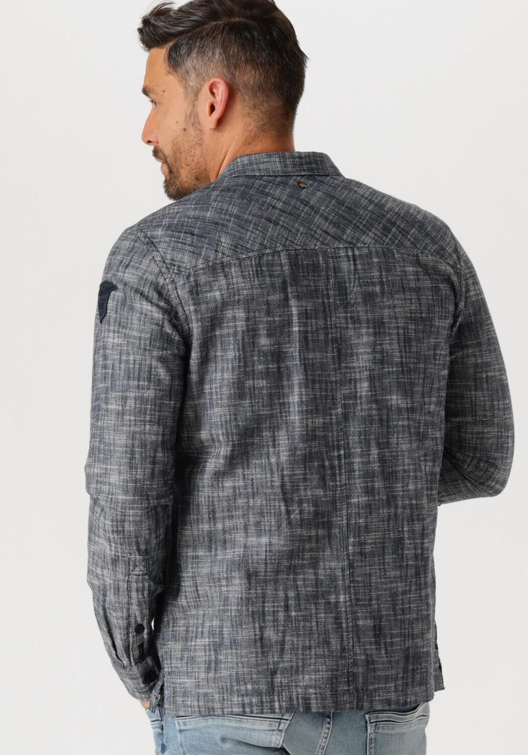 PME LEGEND Heren Overshirts Long Sleeve Shirt 2 Tone Slub Blauw