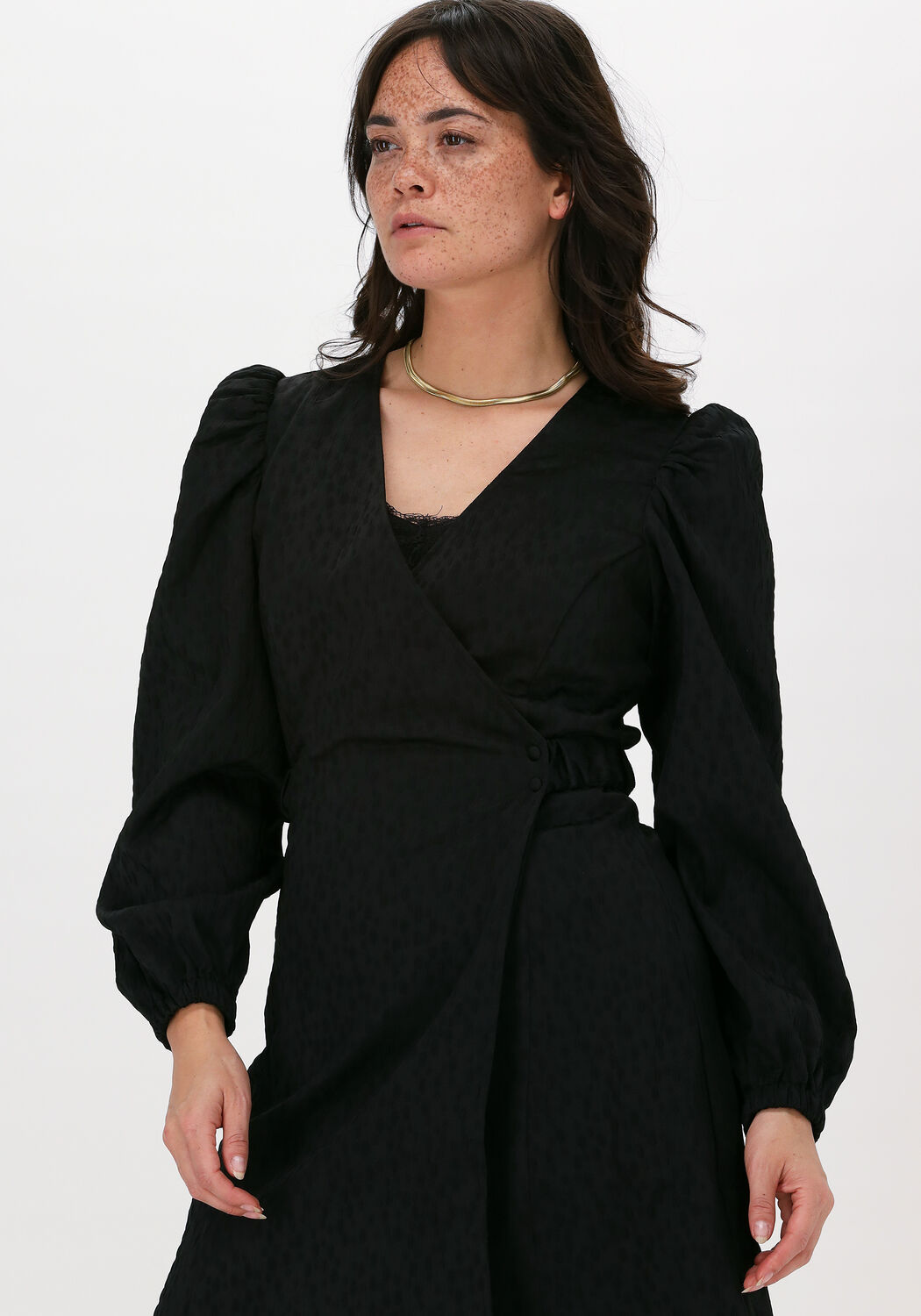 zwarte selected femme mini jurk slftanka ls short wrap dress b