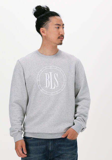 Lichtgrijze BLS HAFNIA Sweater COMPASS CHEST APPLIQUE CREWNEC - large