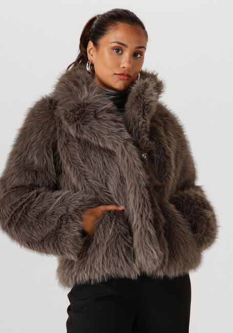 Taupe OBJECT Faux fur jas OBJISADORA L/S LO HAIRY COAT - large