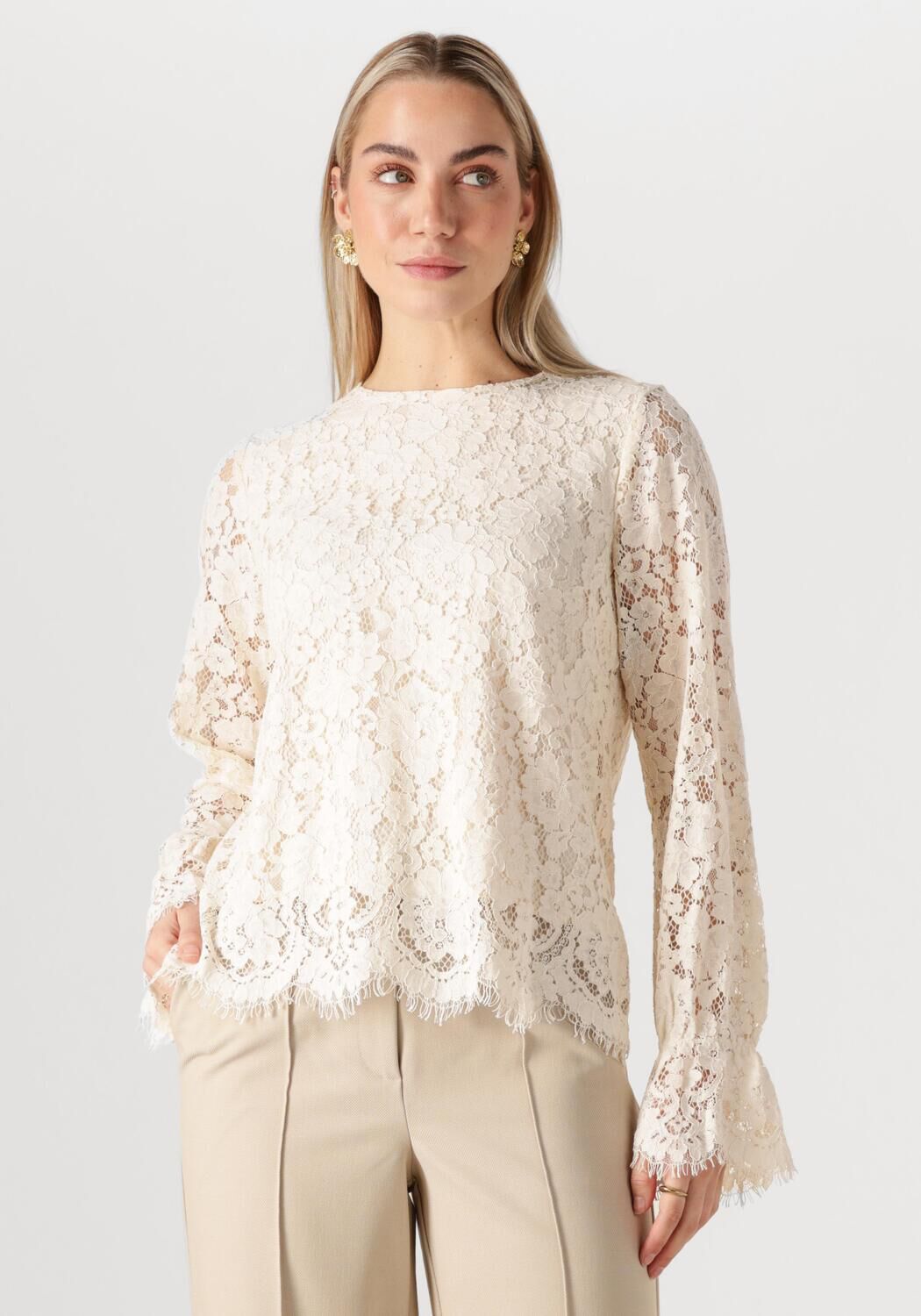 Y.A.S. Dames Tops & T-shirts Yasperla Ls Lace Top S. Noos Ecru