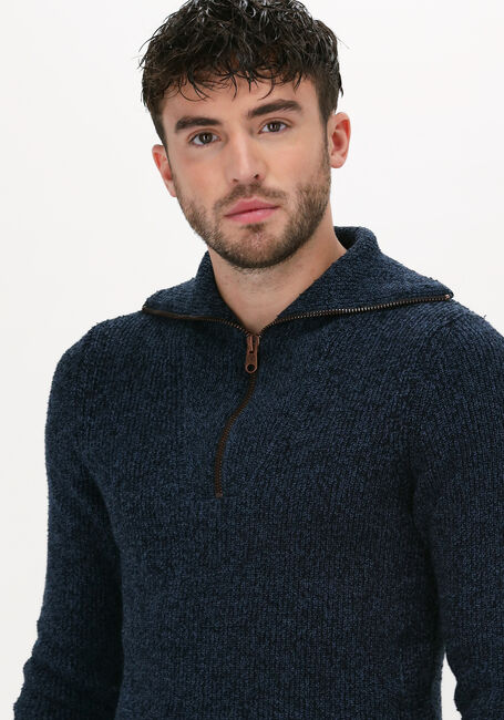 Donkerblauwe CAST IRON Trui HALF ZIP COLLAR COTTON BOUCLE - large