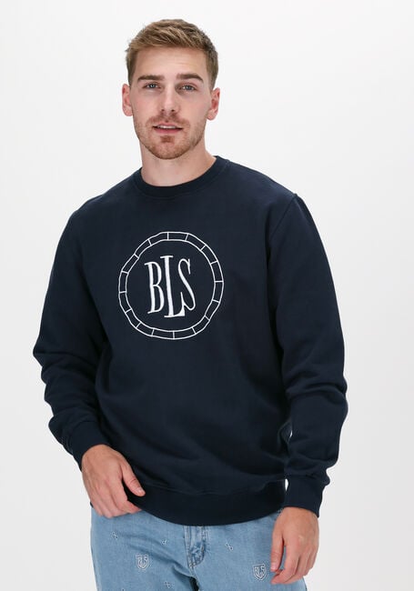 Donkerblauwe BLS HAFNIA Sweater COMPASS CHEST APPLIQUE CREWNEC - large