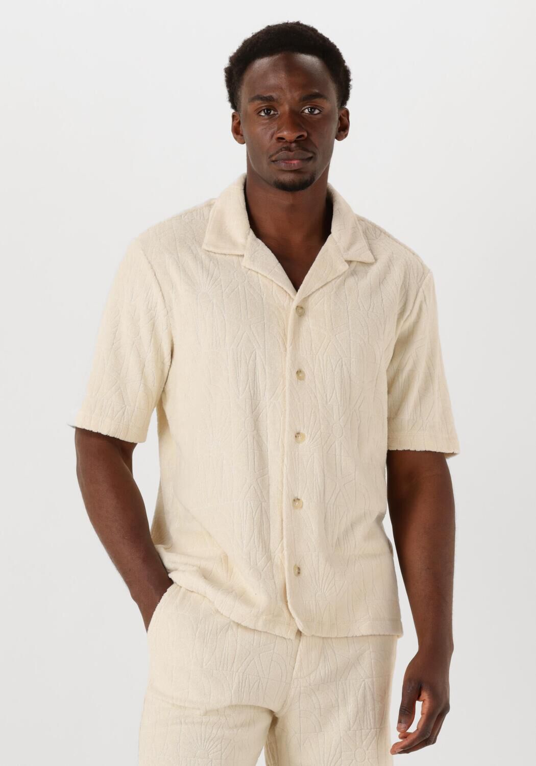 SHIWI Heren Overhemden Men Ted Short Sleeve Geo Sun Beige