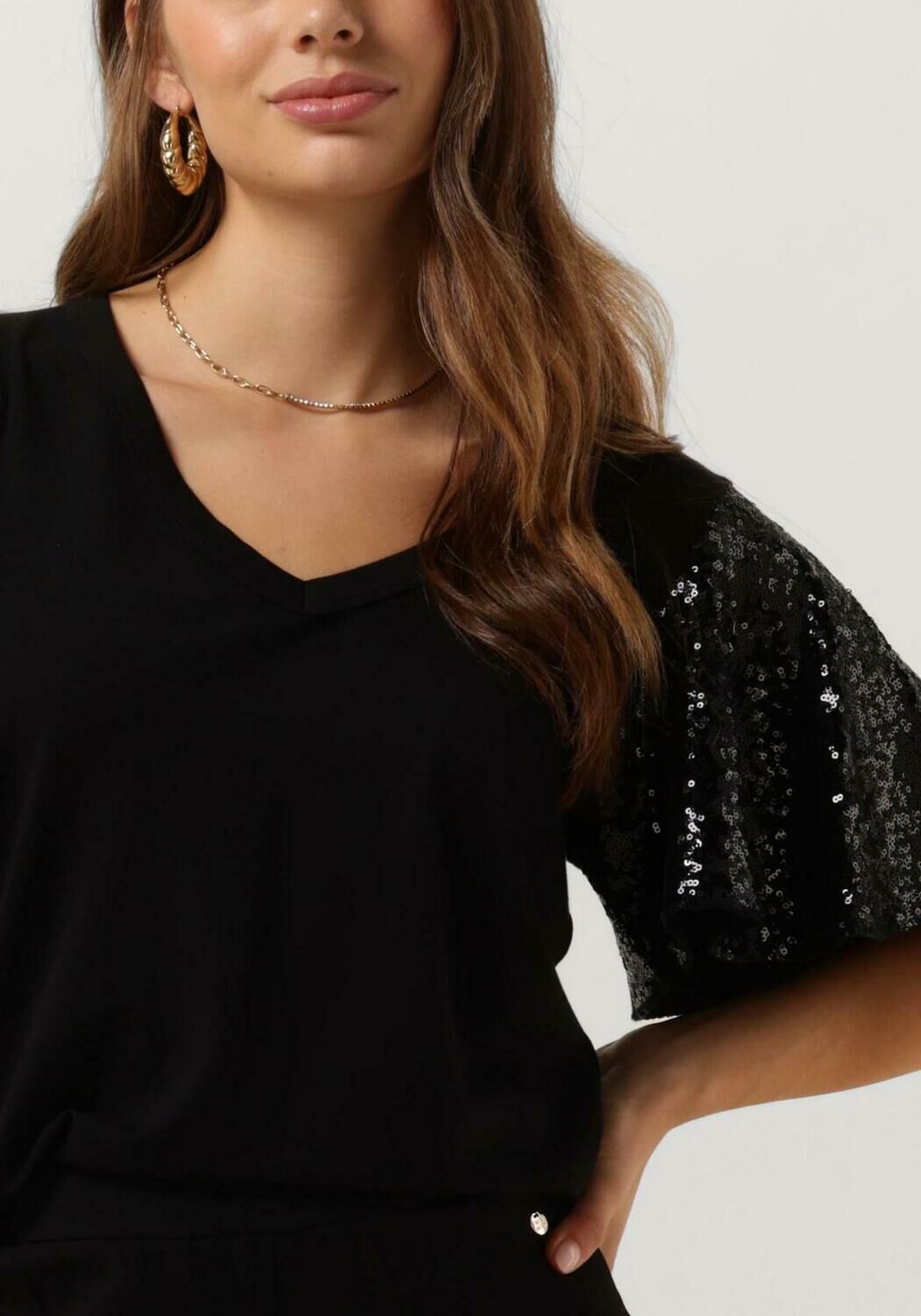 MOS MOSH Dames Tops & T-shirts Pinter O-s Sequin Tee Zwart