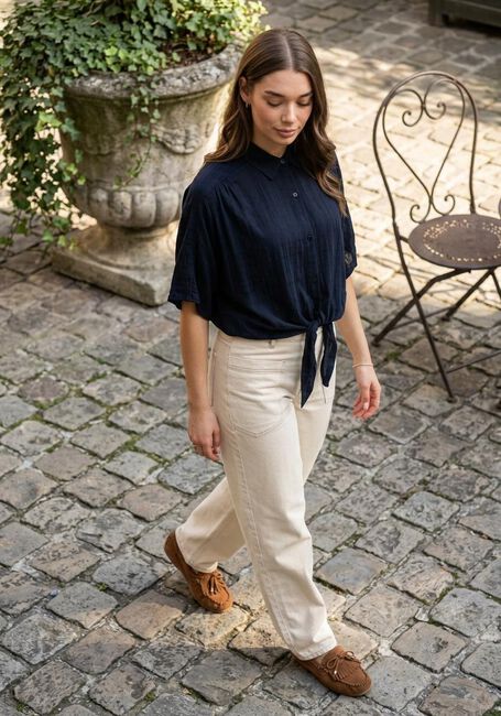 Donkerblauwe ANOTHER LABEL Blouses ALBATHYLLE CHECK SHIRT S/S - large