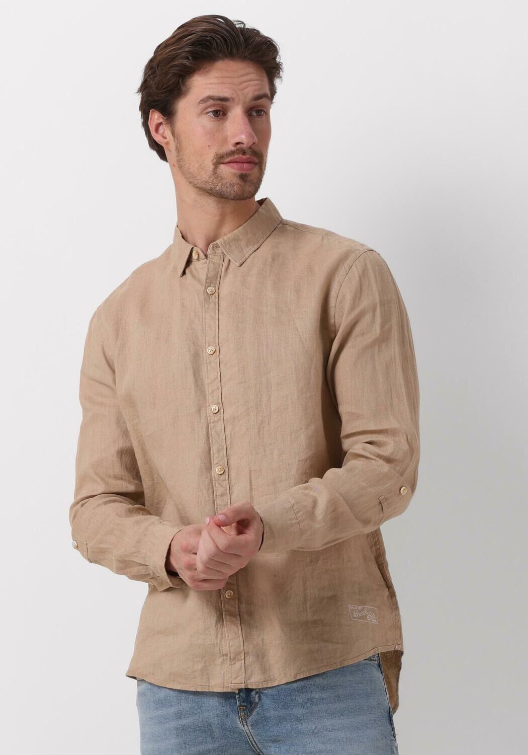 SCOTCH & SODA Heren Overhemden Linen Shirt With Roll-up Khaki