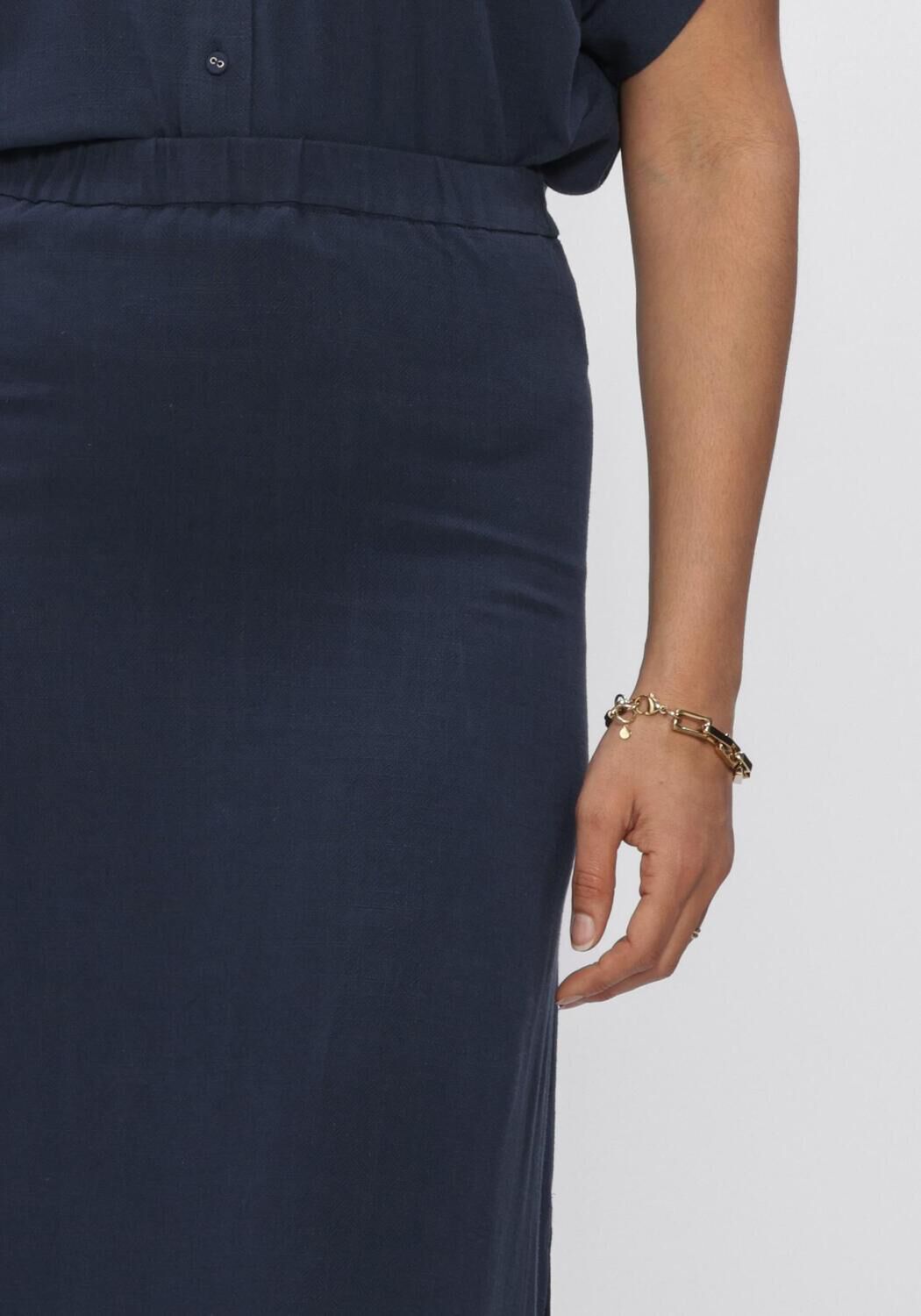 Donkerblauwe SELECTED WOMEN Maxirok SLFVIVA HW ANKLE LINEN BLEND SKIRT - large