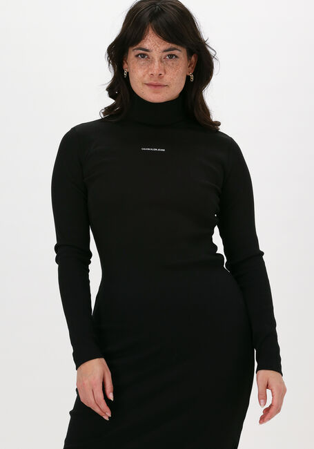 Zwarte CALVIN KLEIN Midi jurk MICRO BRANDING ROLL NECK DRESS - large
