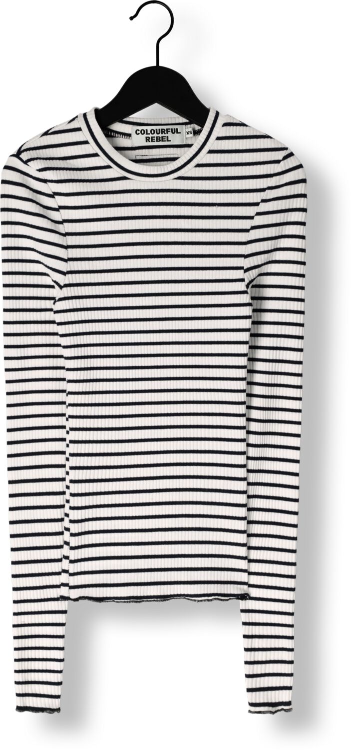 COLOURFUL REBEL Dames Tops & T-shirts Jessie Stripe Rib Long Sleeve Top Wit