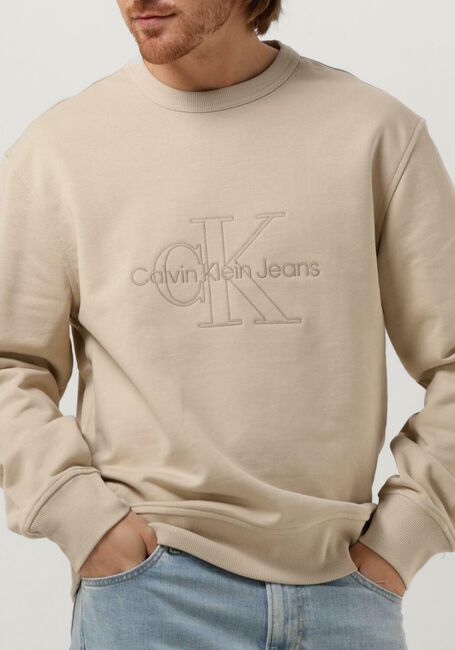 Beige CALVIN KLEIN Sweater MONOLOGO WASHED CREW NECK - large